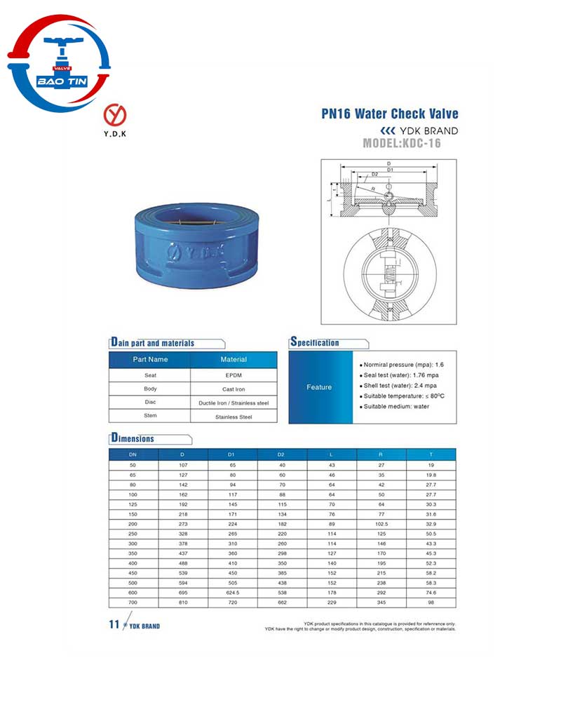 Van 1 chiều bướm YDK PN16