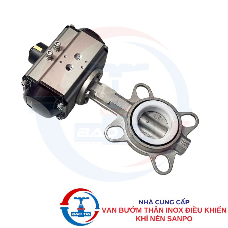 Van bướm thân inox điều khiển khí nén Sanpo