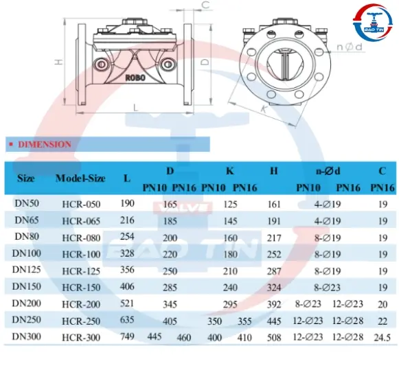 Kích thước van giảm áp Robo