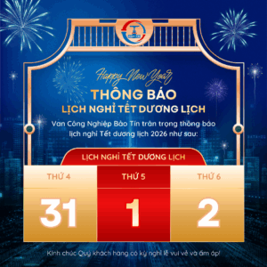 THÔNG BÁO LỊCH NGHỈ TẾT DƯƠNG LỊCH 2026 - VAN CÔNG NGHIỆP BẢO TÍN